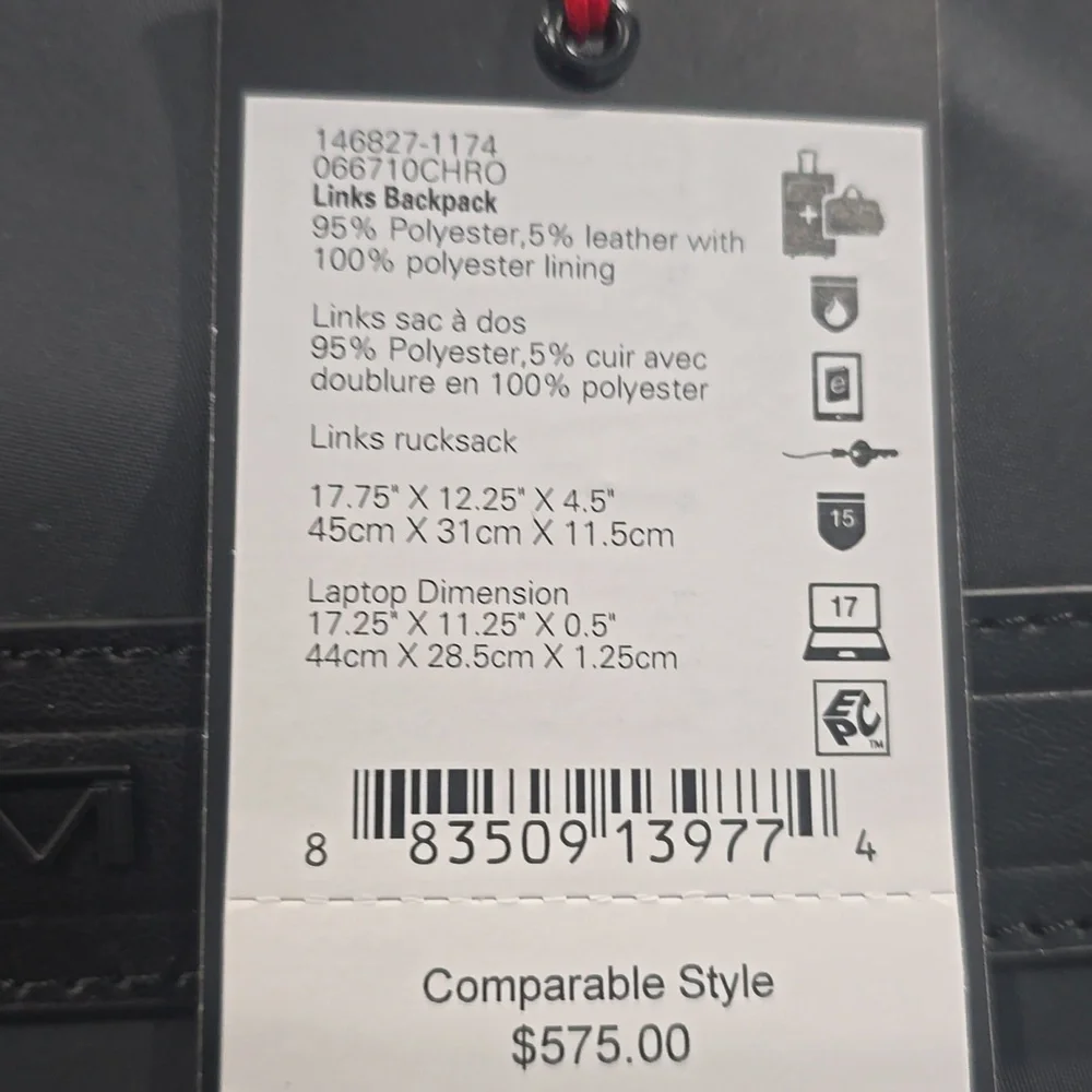 NWT ✅ TUMI LINKS TRAVEL BACKPACK PE & LEATHER CHARCOAL GREY / BLACK ✨NWT